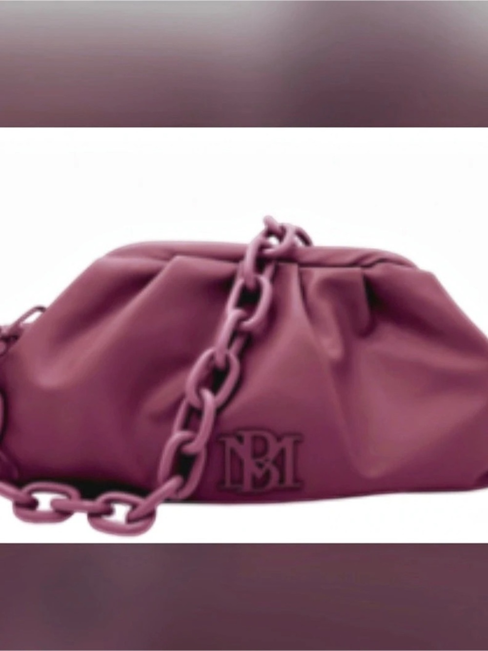NWT Badgley Mischka Dumpling Style Clutch in Plum w/ Monochrome Chain